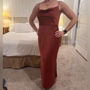 Sachin & Babi Rust Satin Cowl-Neck Slip Dress – Size 10